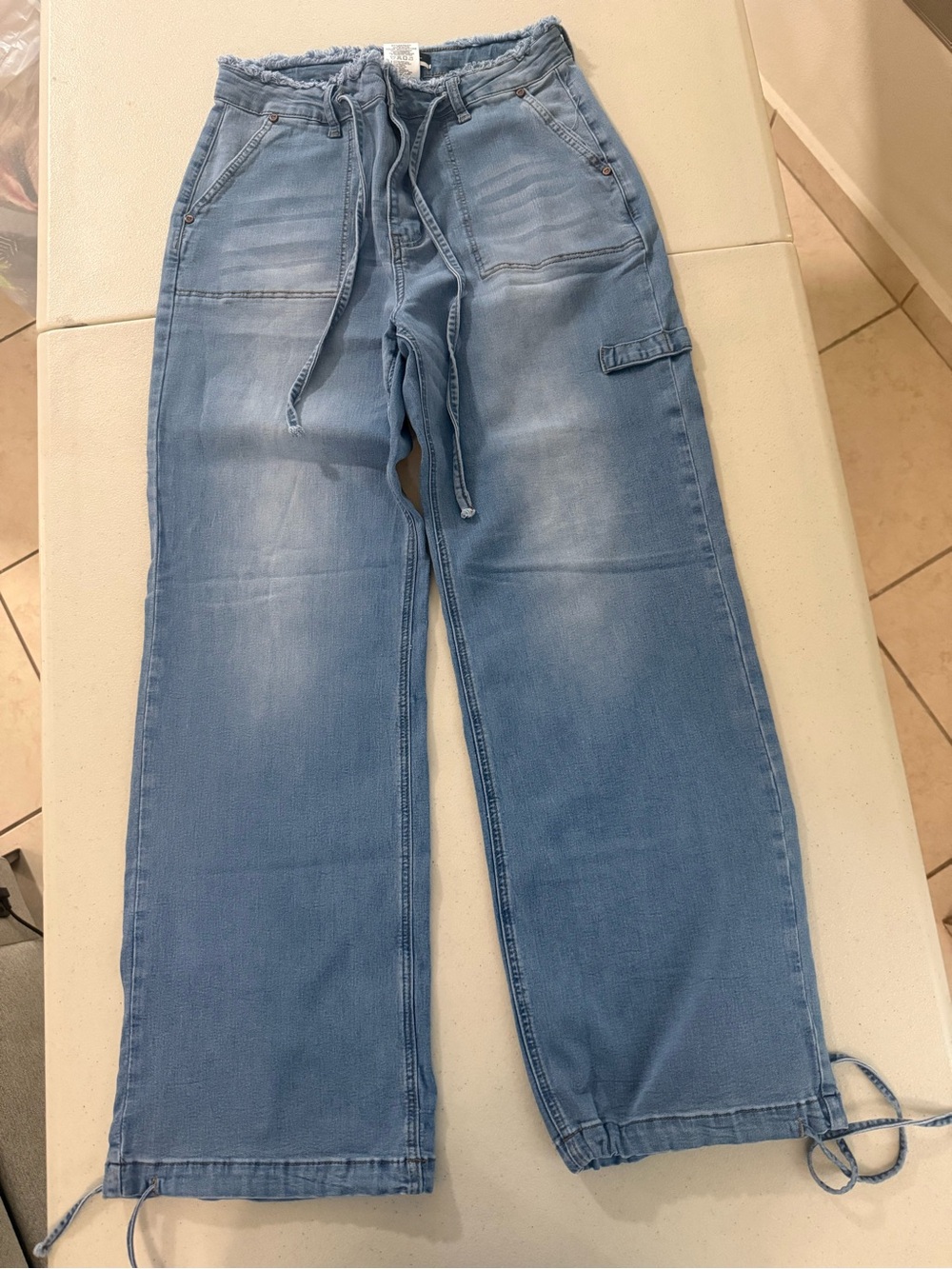 Vibrant Light Blue Relaxed Drawstring Jeans